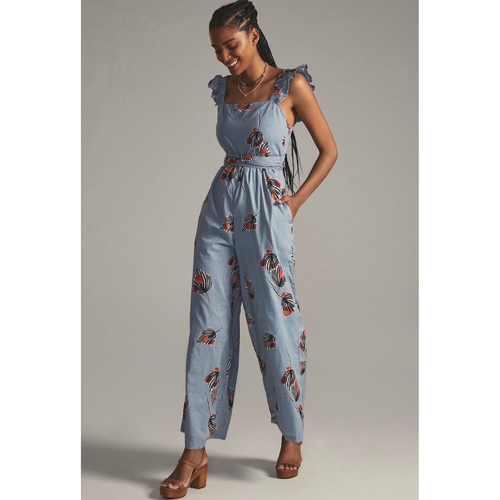 Anthropologie Bel Kazan Jumpsuit Evie Blue Floral Small